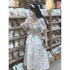 Temperament Dopamine Sweet Wind Square Neck Floral Skirt Spring and Summer New Fashion Small Fresh Dress Medium and Long Dress Women