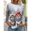 Fashion Christmas Women's Long Sleeved T-shirt Casual Christmas Cute Cat&Dog Holiday Gifts Tops Harajuku Animal Women's Clothing