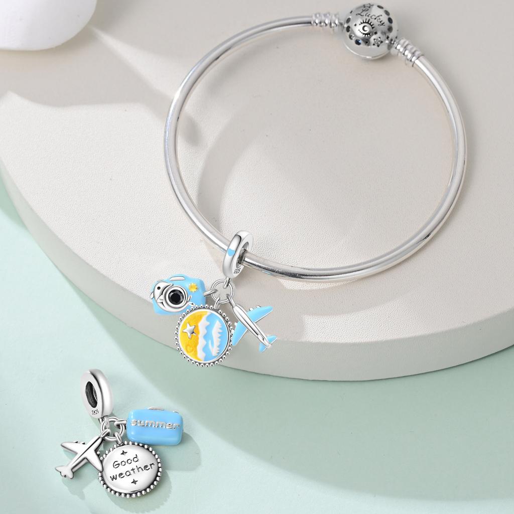 New Copper Airplane Travel Charms Plane Pendant Bead Fit Original Bracelet For Women Necklace Diy Fine Jewelry Gift