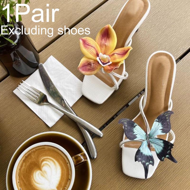 1 пара Шармы для обуви в форме бабочки, Декор для сандалий, Богемные аксессуары для обуви, Сделай сам, Клипсы для обуви, Элегантный цветок орхидеи, Разноцветный