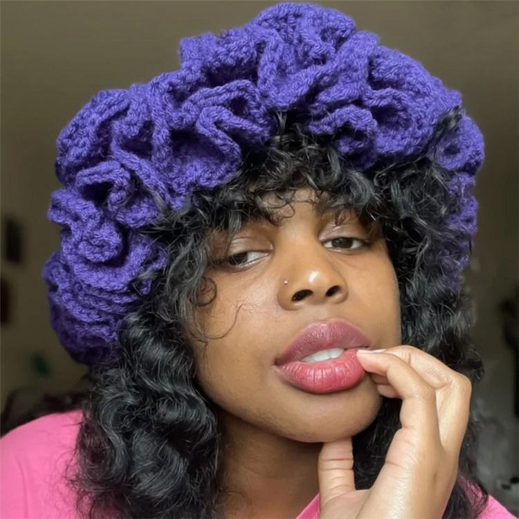 NEW Women Crochet Bucket Hats Y2k Fashion Pleated Ruffles Knitted Hat