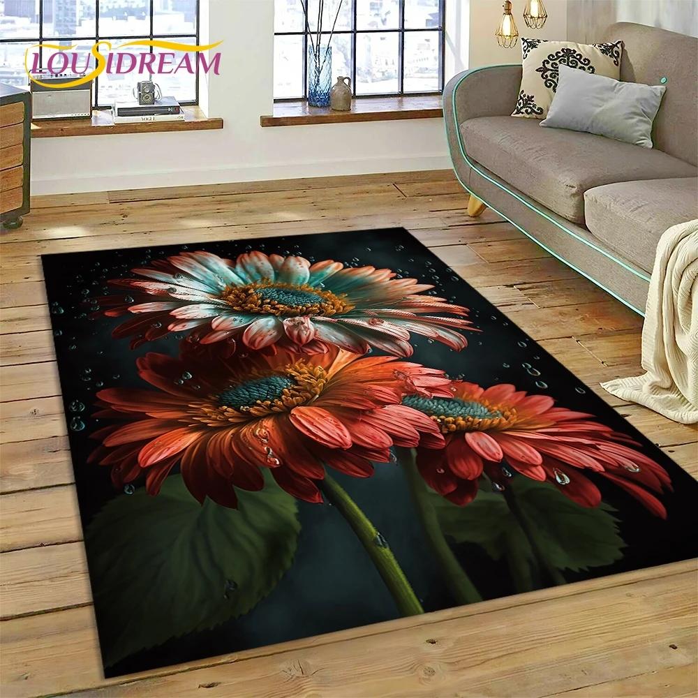 3D Dream Sun Flowers Nordic Daisy Rug Ковер для гостиной Спальня Домашний декор, Нескользящее украшение для дивана Коврик Подарки для детей