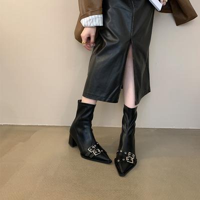 Осенне-зимняя обувь больших размеров, удобные, на толстой подошве, с острым носком, на толстом каблуке, кожаные женские сапоги в стиле ретро