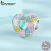 BAMOER Радужное Сердце Подвеска для браслета Стерлингового Серебра 925 пробы Ажурные Бусины Красочные Шармы Подвески подходят Оригинальный Браслет