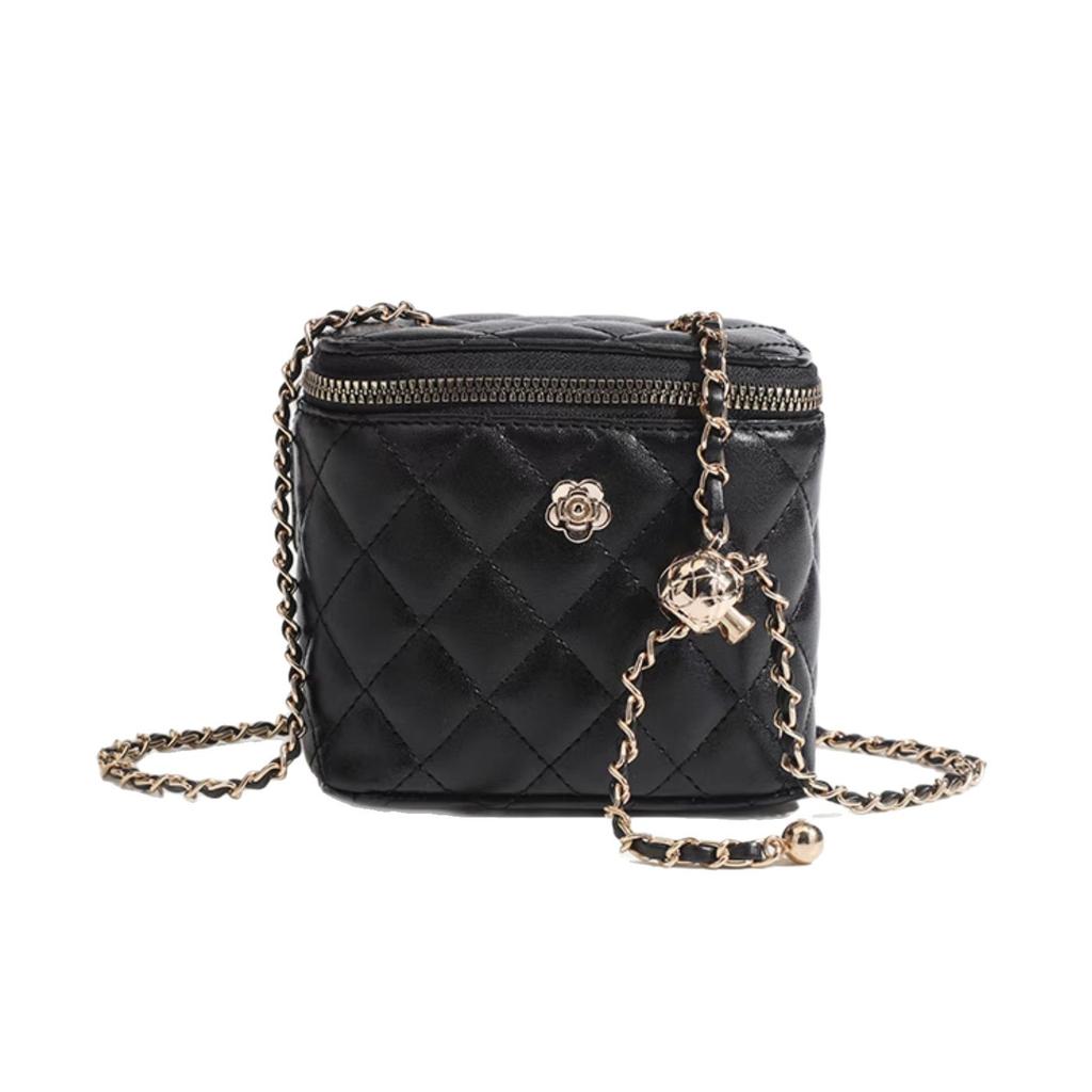 Xiaoxiangfeng Cross-Border Hot-Selling New Black and Gold Chain Bag Camellia Quilted Women's Shoulder Crossbody Bag