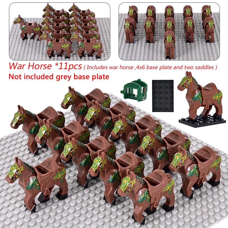 Средневековые военные наборы Фигурки кавалерии Боевой конь Животные Детали строительных блоков Рыцарское оружие Аксессуары Игрушки для детей подарки