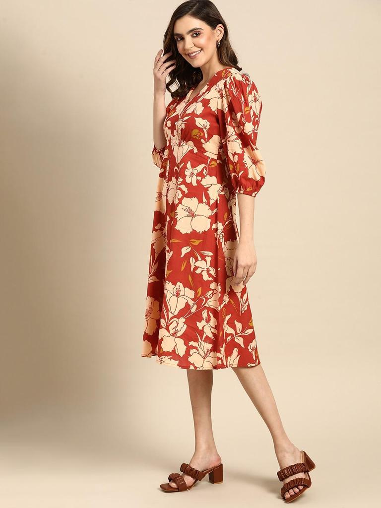 Платье А-силуэта из чистого хлопка с цветочным принтом