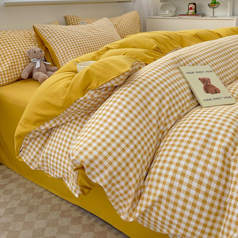 Комплект постельного белья из чистого хлопка, четырехпредметный, простой клетчатый, хлопковые простыни, пододеяльник, полосатое постельное белье