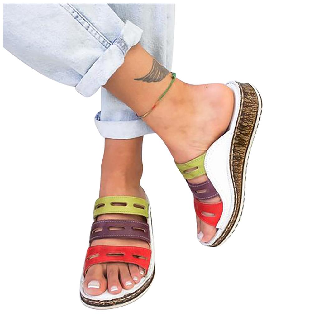 Женские повседневные однотонные сандалии на танкетке больших размеров, пляжная обувь