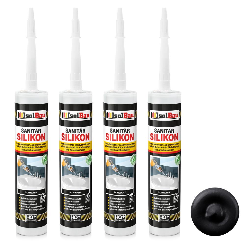 IsolBau Sanitary Silicone Black Sanitär Silikon 4 x 300ml