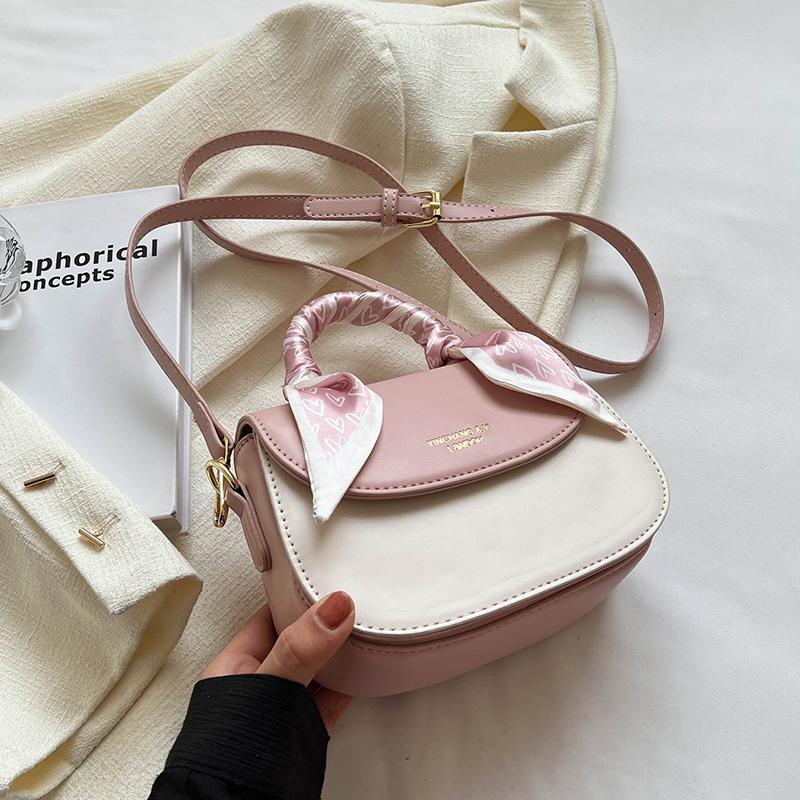 Женская сумка через плечо с шарфами, декором, контрастным цветным клапаном, женская маленькая сумочка, корейская модная тенденция, женская сумка через плечо, новая