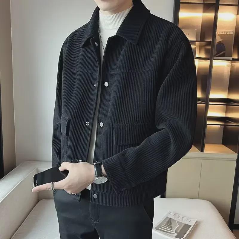 Men's Trendy Corduroy Jacket: Spring/Autumn 2023, Handsome Loose Fit, Short Lapel, Lightweight Coat