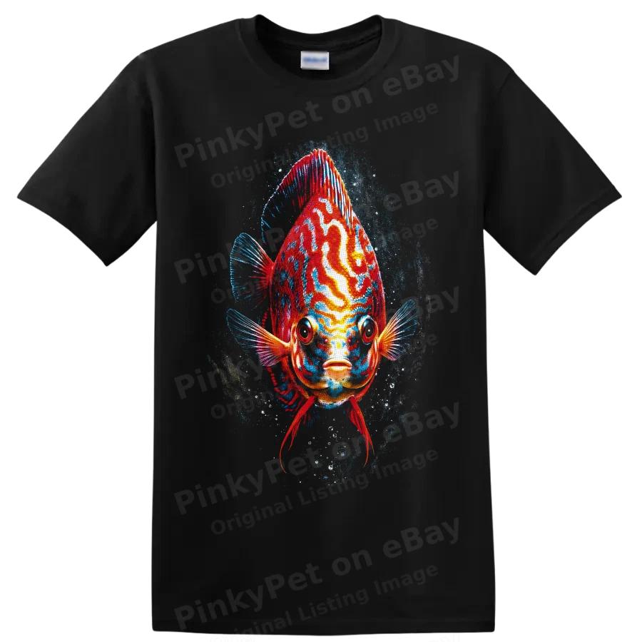Discus Fish T Shirt Colorful Tropical Aquarium Art w/ Underwater Splash Fun Tee