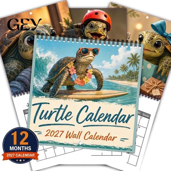 Creative Gift for Turtle Lovers 2025 Themed Wall Calendar, 12 Month Hanging Planner with Thick Complete Year Scheduling Tool Cotton Pulp Paper