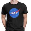 Gay Pride Logo Vintage Tops T Shirt Men Space Gay Queer LGBT Fitness Clothes Design Tee Shirt Cotton Crewneck T-Shirt