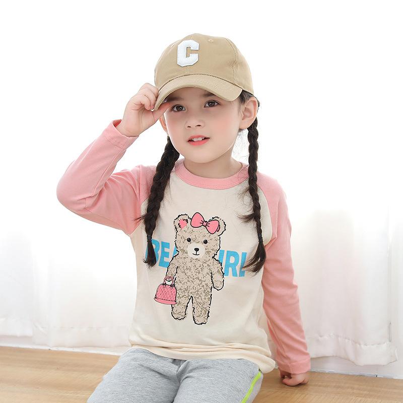 Girls' Cartoon Bear Printed Long-Sleeved T-shirt Children Bottoming Shirt