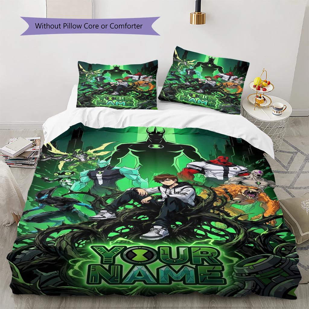 Name Custom Ben 10 Pattern Bedding Set Quilt Cover Pillowcase Home Decor Gift (1 * duvet cover + 2 * pillowcase, without core)