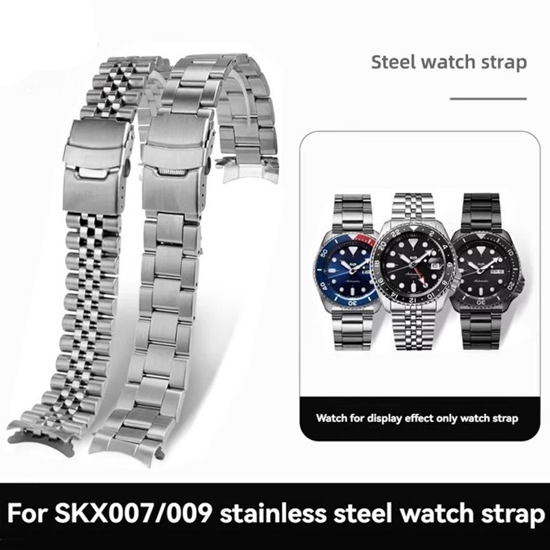 Для Seiko Нет. 5 Стальных Ремешков для Часов SKX007 SKX009 SRP599 С Изогнутым Концом 20мм 22мм Металлическая Цепочка для Часов Серебристый Черный
