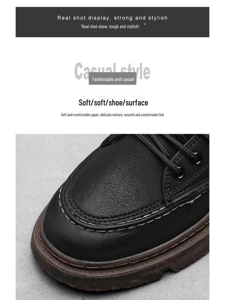 Men's 2024 Anti-Slip Soft Sole British Style Leather High-Top Boots, Work Boots, Martin Boots, Plus Velvet for Autumn and Winter.