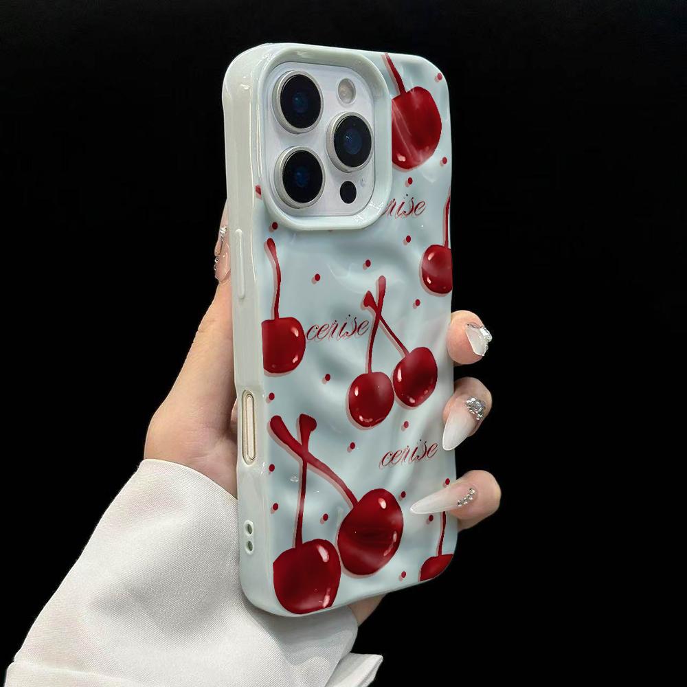 Корейский чехол для телефона с узором вишни для iPhone 17 16 15 14 13 12 11 Pro Max 14 15 Plus 17 Air Волна с морщинами Мягкий силиконовый защитный чехол от падения