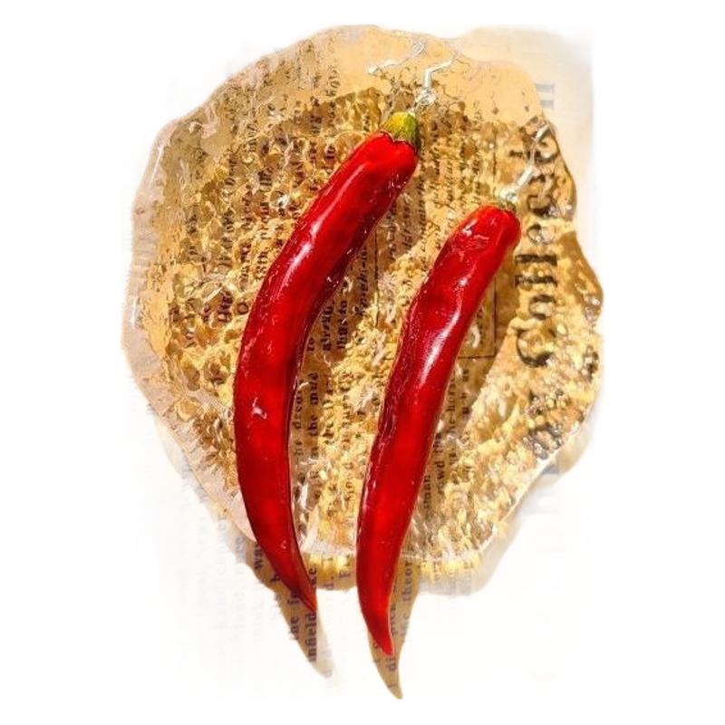 Эпоксидные серьги "Овощной чили": Ручная работа, древний стиль Ханьфу, с подвесками из настоящих сушеных фруктов