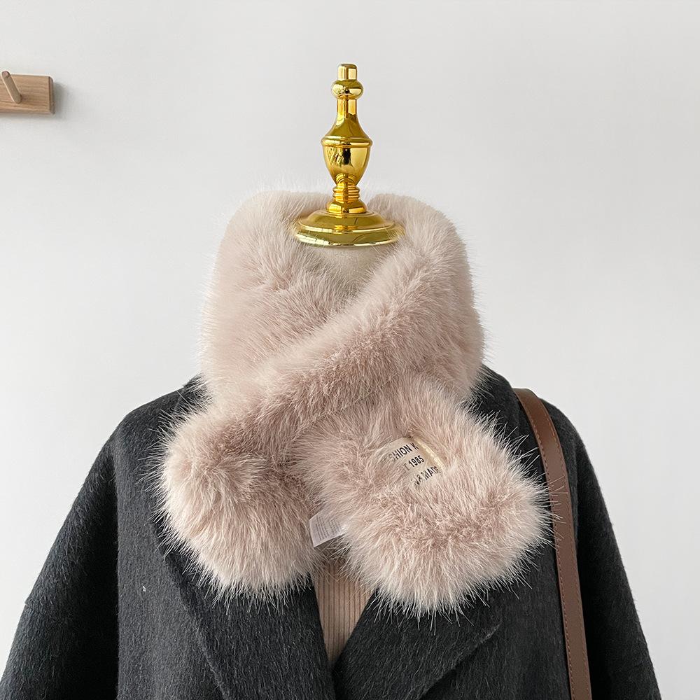 Soft Waxy Wind Thickened Solid Color Fluffy Scarf To Keep Warm Imitation Rex Rabbit Hair Cross Scarf Plush Collar Women