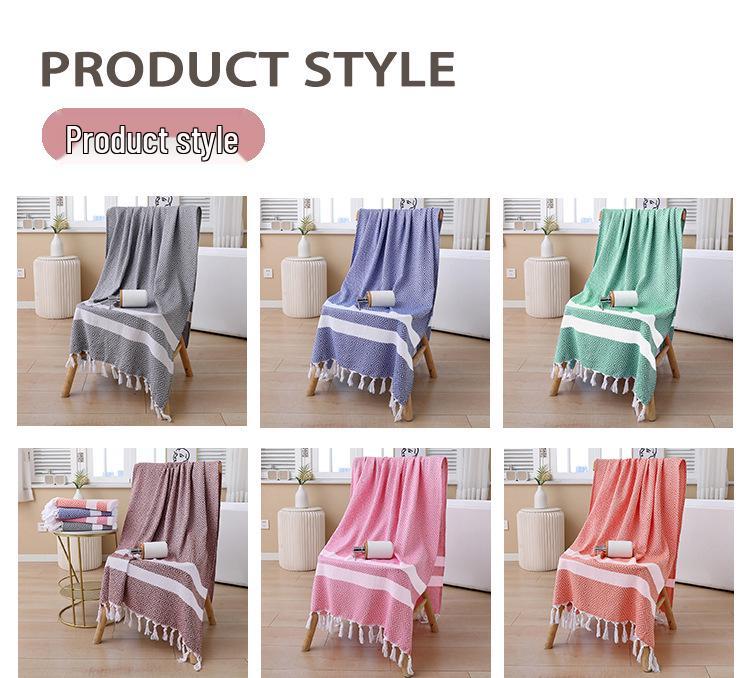 Турецкое хлопковое пляжное полотенце с кисточками - Впитывающее, с возможностью персонализации, универсальное для ванны или защиты от солнца