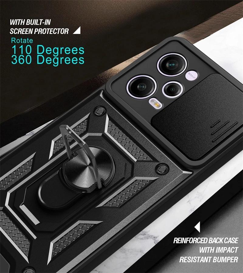 Чехол для Poco X5 Pro 5G, роскошный противоударный бронированный чехол для слайд-камеры для Xiaomi Poko Little X5 X5 X5 Pro X5pro, стальное кольцо-держатель, защитная жесткая задняя крышка из ПК