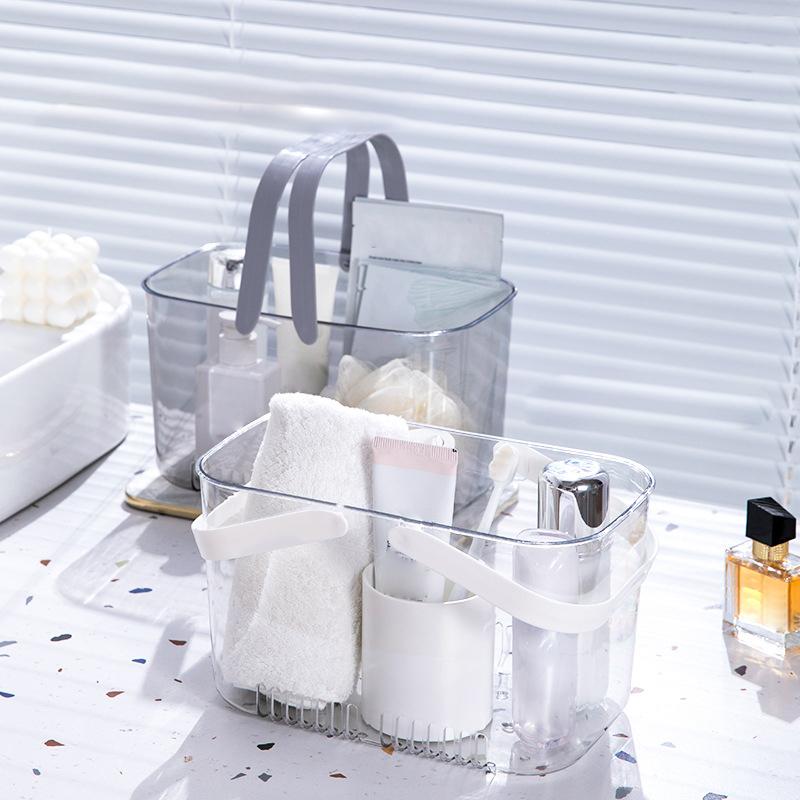 Корзина для хранения в ванной с полым дном и прозрачными ручками, легко сливаемая корзина для плавания, прочная переносная корзина-органайзер