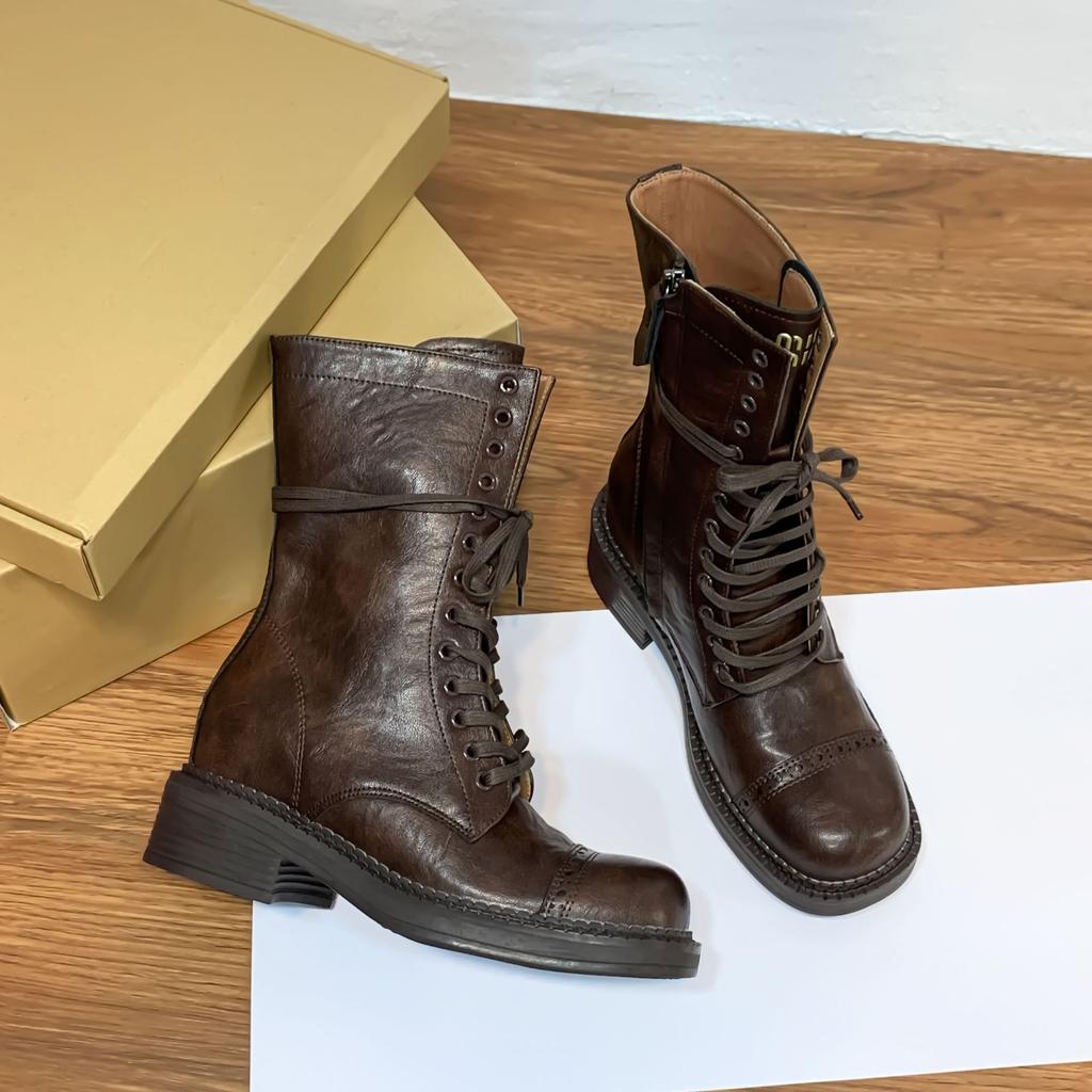 Internet Celebrity Retro Martin Boots Premium Sense Washed Horse Leather Pattern Short Boots 2025 Winter New Chengdu Women's Boots