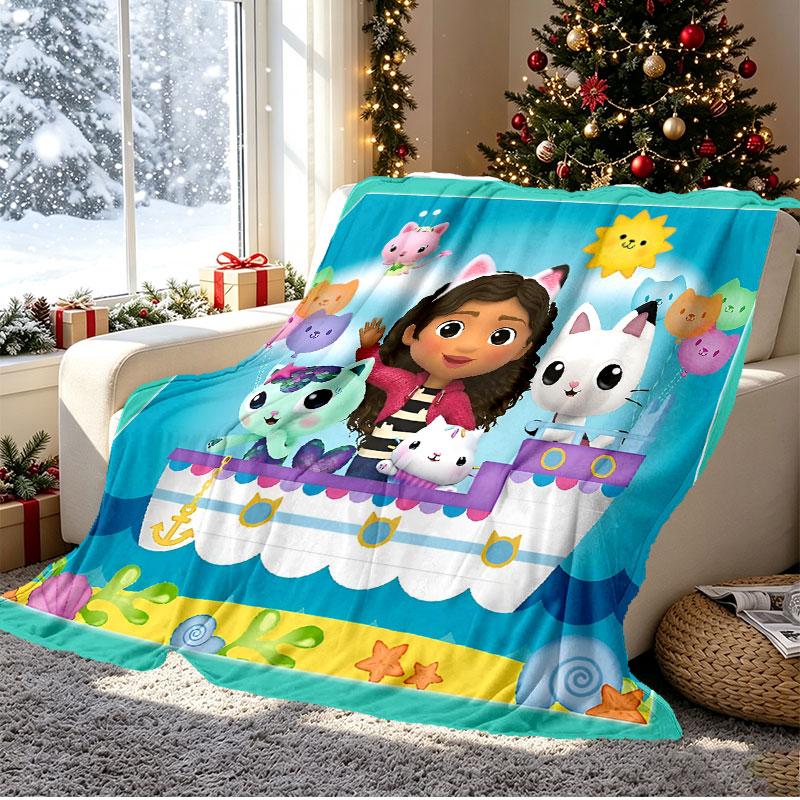 Gabby's Dollhouse Pattern Blanket for Home Decoration, Bed, Sofa, Car Travel, Camping, Suitable for All Seasons, Birthday Christmas Gift