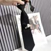 Elegant Womens Black Floral Rhinestones Pearls Pre Tied Neck Tie for Business Meetings and Weddings Adjustable Shirt Tie
