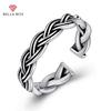 Cross-border Twisted Thai Silver Retro Distressed Wide-sided Carved Striped S925 Sterling Silver Ring