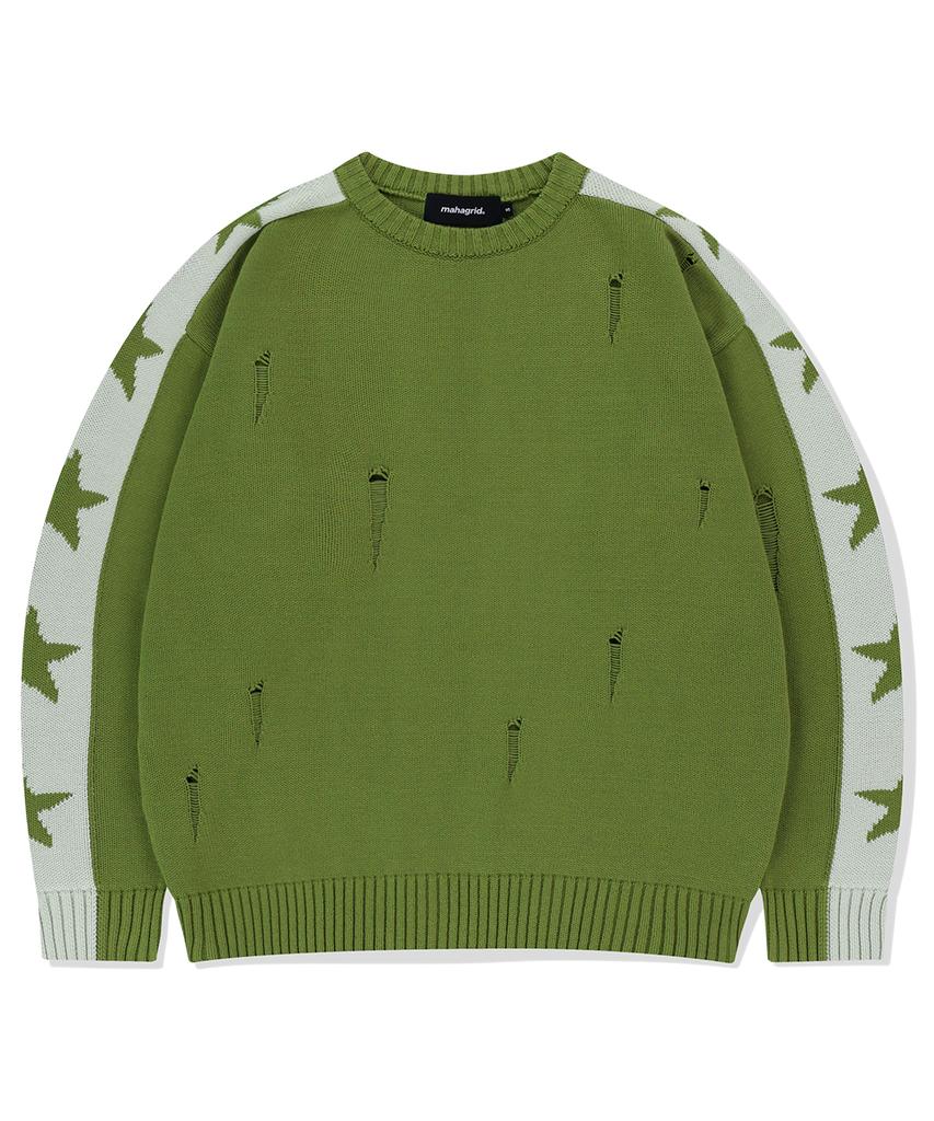 MAHAGRID Star Crash Knit Crewneck Olive(Mg2Fsmk610A)