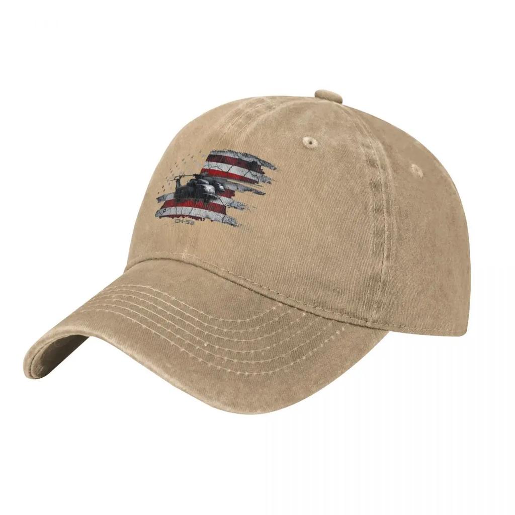 CH53 Sea Stallion Helicopter US Flag Veterans Day denim Hat Breathable Design Women Hat Baseball Cap For Men