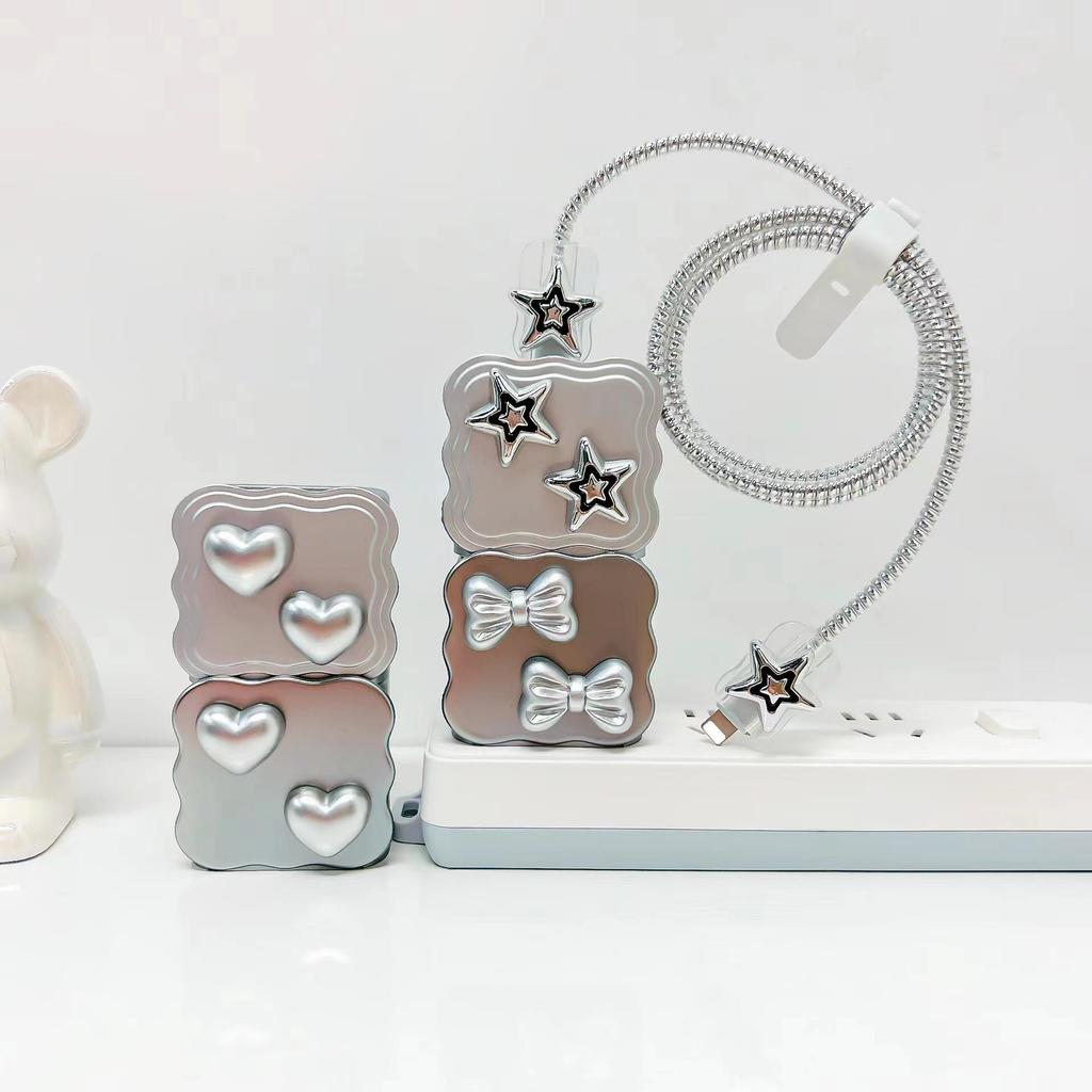 Rhinestone Heart Bear Charger Cover Set for Apple 18/20 EU/US - 5 Pieces