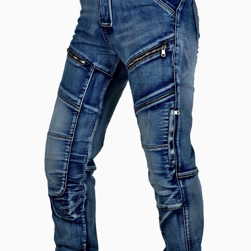 Мужские ретро-мотоджинсы из Кевлара - Износостойкие, Эластичные, Защитные от падений Байкерские штаны для езды по бездорожью