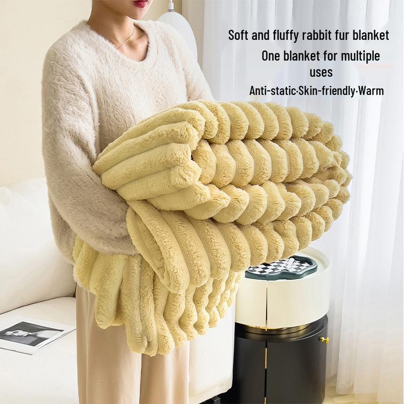 Thickened Coral Fleece Flannel Blanket - Rabbit Fur Nap Throw Milk Velvet Bed Cover