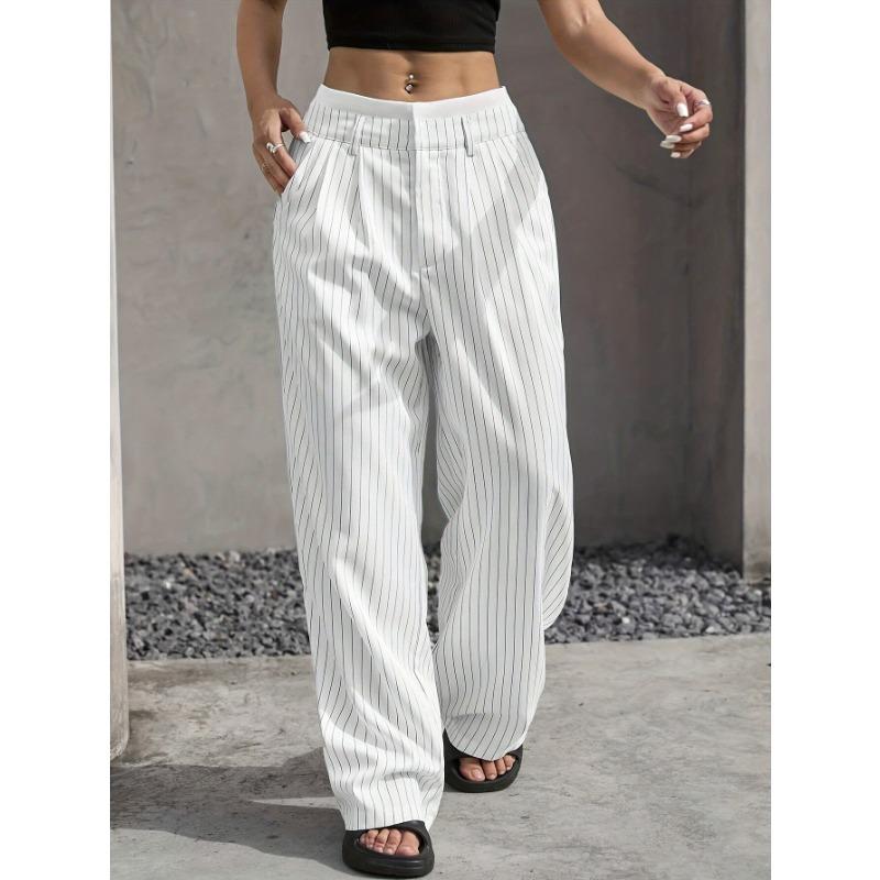 Women's Fashion Casual Stripe Print High Waist Trousers Pants & Capris