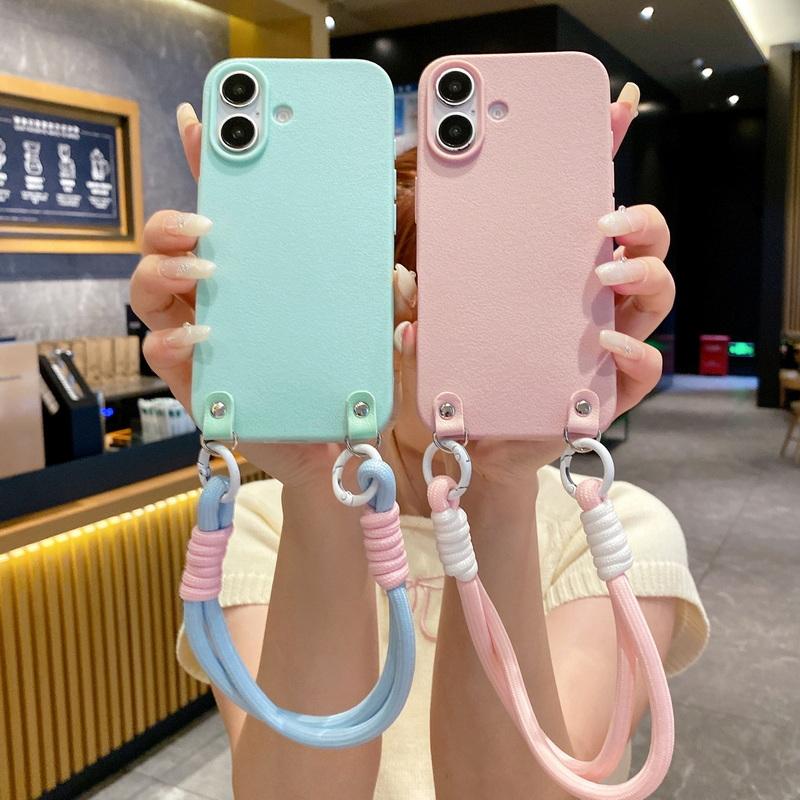 Цветной тонкий мягкий чехол для телефона iPhone 16 Plus 15 Pro Max 14 Pro 13 12 11 ремешок с ремешком матовый TPU противоударный защитный чехол для объектива