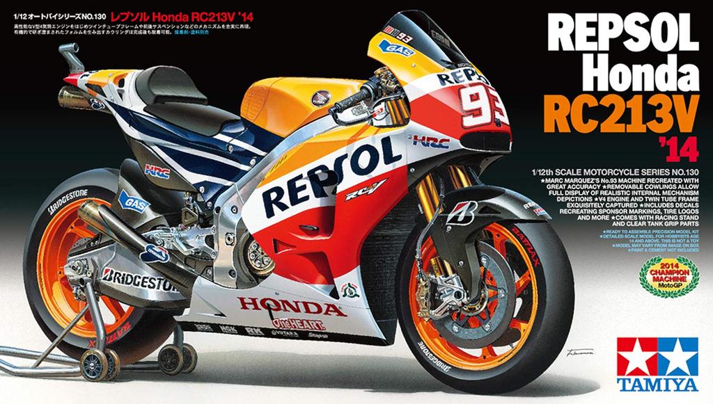 Мотоцикл серии Tamiya Repsol Honda RC213V 14130 1/12 №130 '14