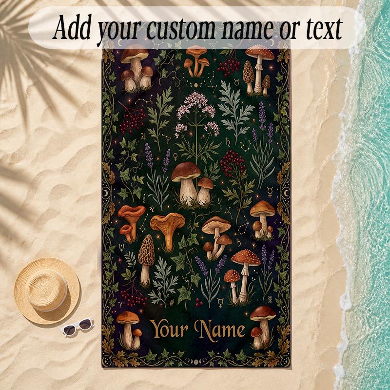 Forest Theme Soft Beach Towel Personalized Custom Name Text Towel Portable for Beach Pool Travel