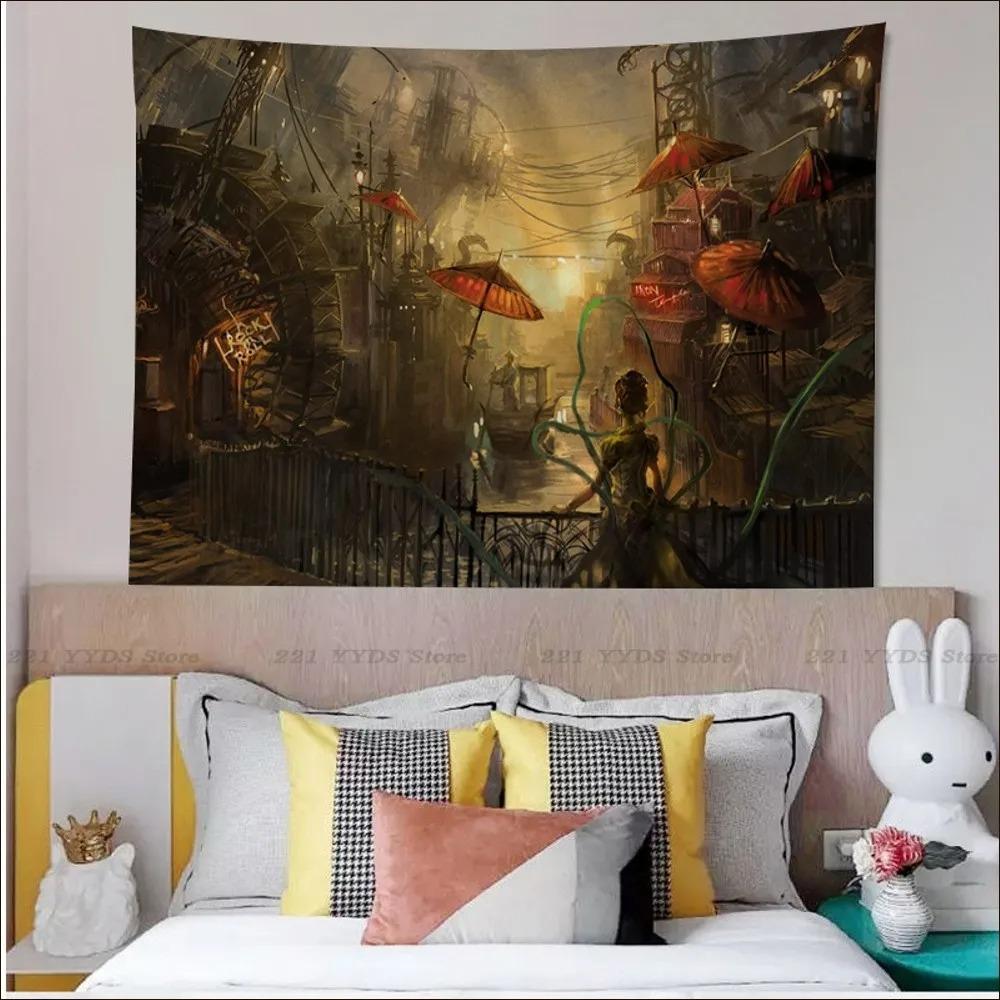 Гобелен для гостиной в стиле ретро с паровозом в стиле панк, подвесная ткань, украшение для дома на стену, гобелен