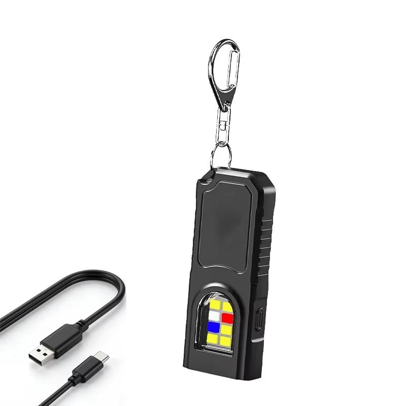 Мощный мини COB светодиодный фонарик-брелок, перезаряжаемый через USB, подвесной рабочий свет, водонепроницаемый брелок, кемпинг, прогулки, карманный фонарик