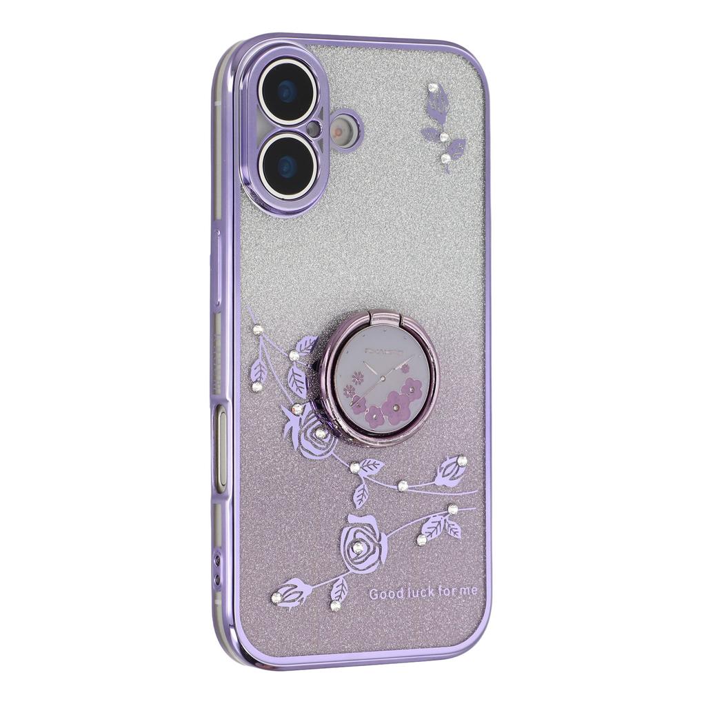 KADEM For iPhone 17 Case Ring Kickstand TPU Flowers Phone Cover Gradient Glitter