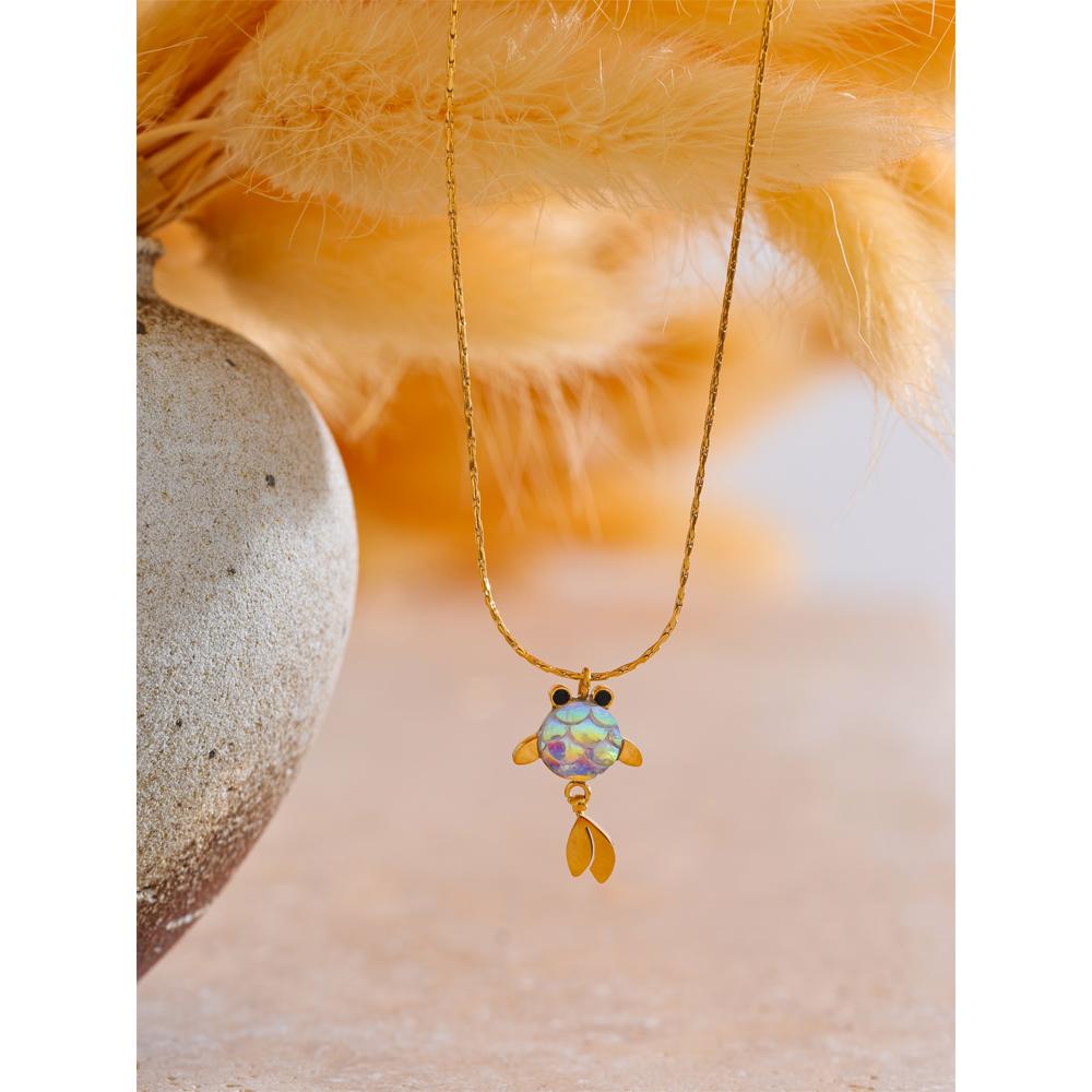 Yhpup Agile Goldfish Lucky Small Pendant Drop Necklace 316L Casting Fashion Stainless Steel Exquisite Recommend Jewelry Gift