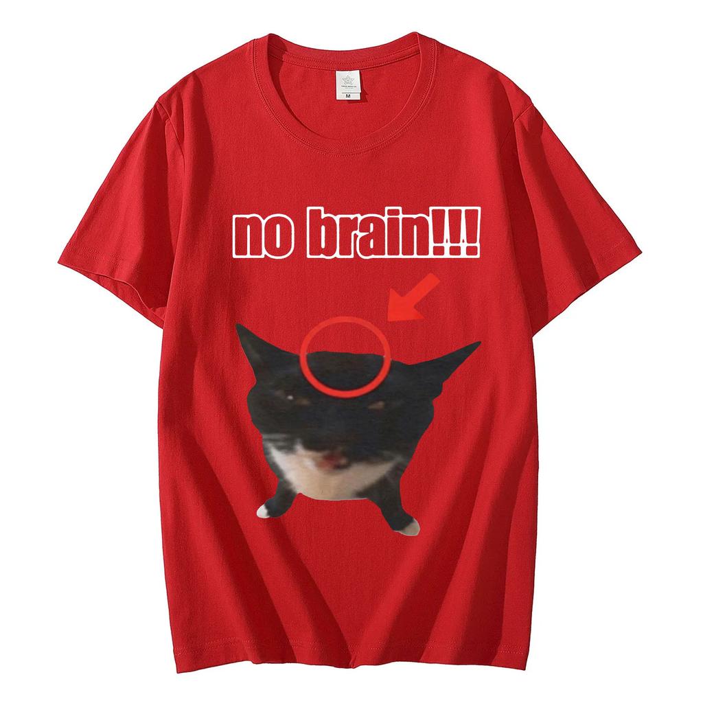 No Brain Funny Cat Graphic T Shirts Mens Women Fashion Oversized ONeck Tshirts Casual Comfort Short Sleeve Tshirt Streetwear
