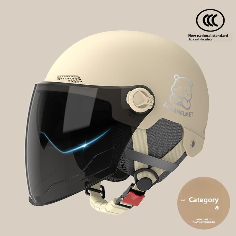 Helmet Electric Car Women's 3c Summer Helmet Double Lens Model with Ear Protection and Sun Protection Class A Riding 3C Certified Battery Car Sunshade