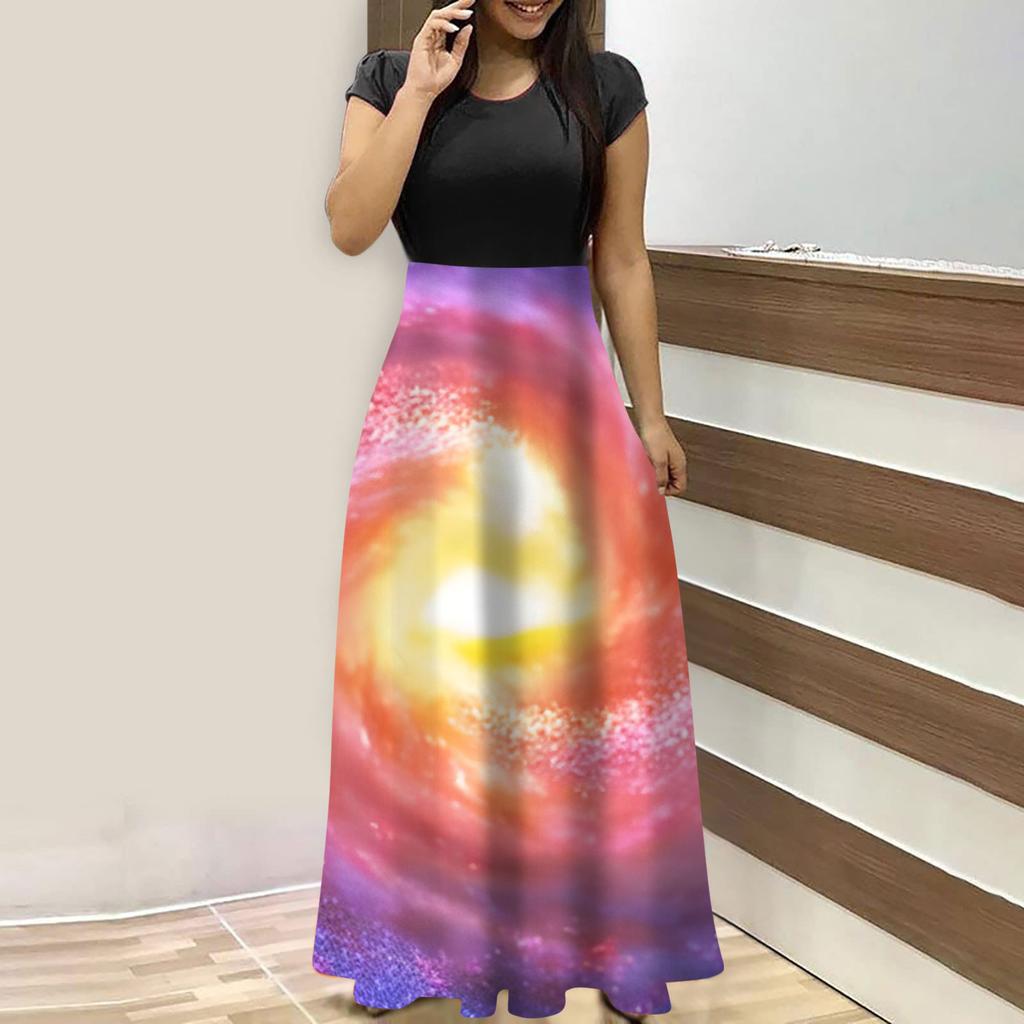 Женские модные повседневные свободные платья с круглым вырезом и коротким рукавом