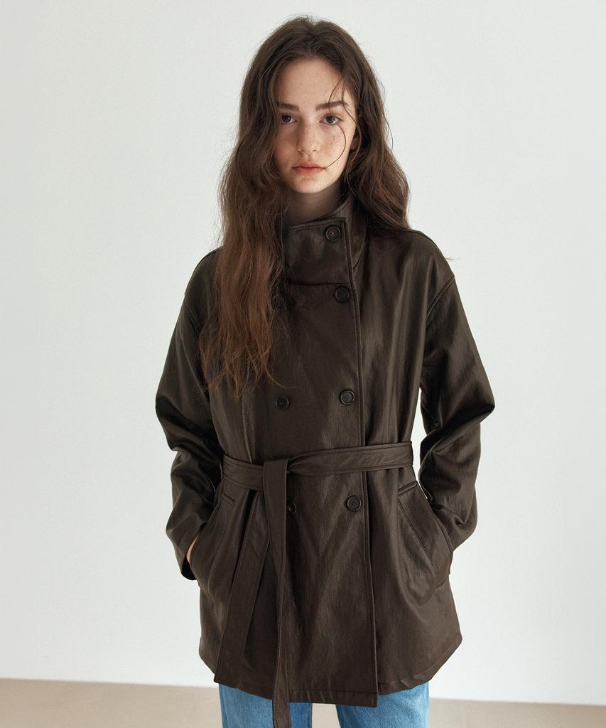 YUPPE High-Neck Leather Jacket_Brown